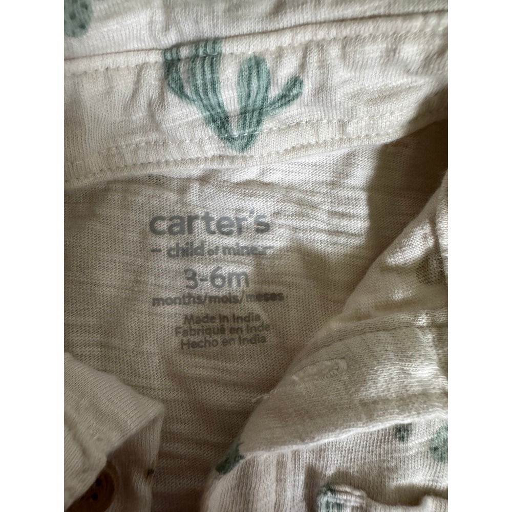 Carter's Shirt and Shorts Set Baby Boy 3-6M Green Beige Excellent Cactus Print - Picture 2 of 4